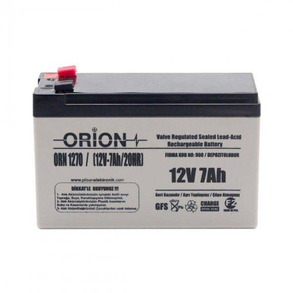 Orion ORN1270 12V 7Ah Bakımsız Kuru Akü T2 Soket