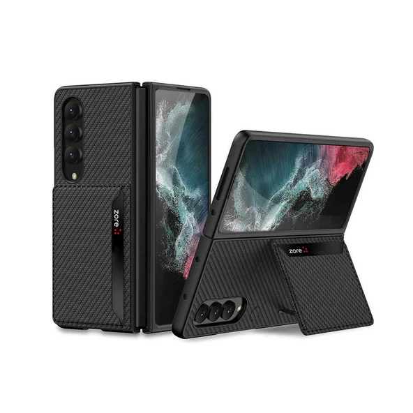 Smcase Samsung Galaxy Z Fold4 Kılıf Karbon Fiber Kartlıklı Sert Kapak