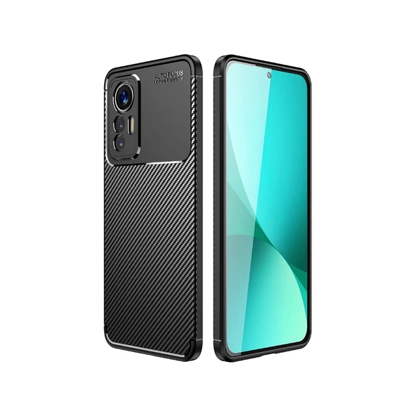 Smcase Xiaomi Mi 12 Lite Kılıf Kamera Korumalı Negro Karbon Dokulu Silikon  Nano Ekran Koruyucu