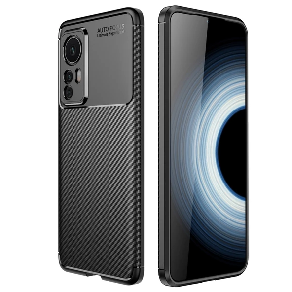 Smcase Xiaomi 12T Kılıf Kamera Korumalı Negro Karbon Dokulu Silikon  Nano Ekran Koruyucu