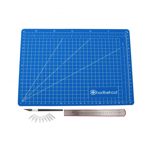 Hodbehod A3 Hobi Kesim Matı Seti Çift Taraflı Cutting Mat Set 45 x 30 cm Mavi