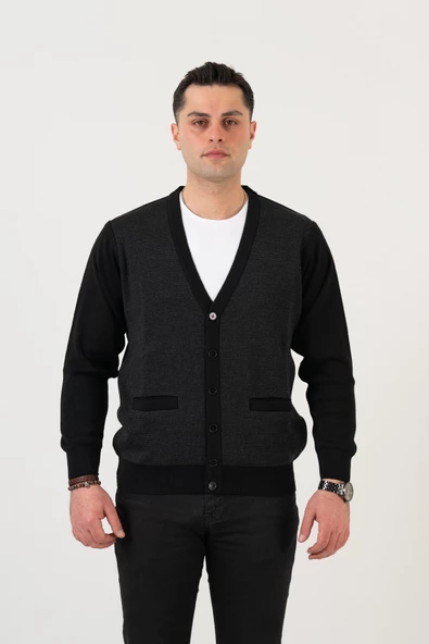 WOOLEN WORLD DÜĞMELİ ÇİFT CEPLİ NOKTA DESENLİ ERKEK TRİKO HIRKA