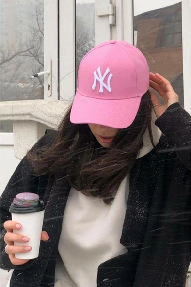 Siyah Beyaz Ny Nakışlı  Şapka Kep  PEMBE Tek Ebat - 3