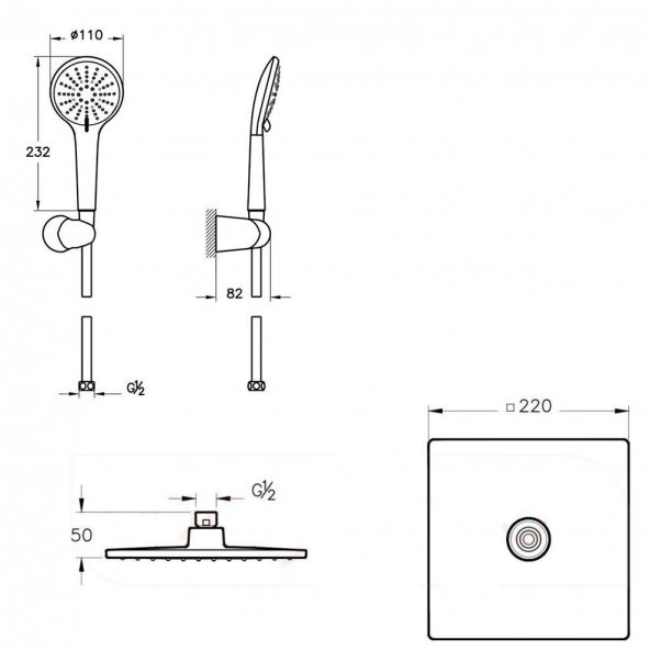 Artema Root Square Krom Ankastre Duş Seti, 6 Parça, A49280 - 4