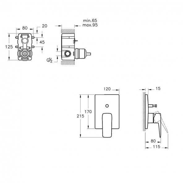 Artema Root Square Krom Ankastre Duş Seti, 6 Parça, A49280 - 8