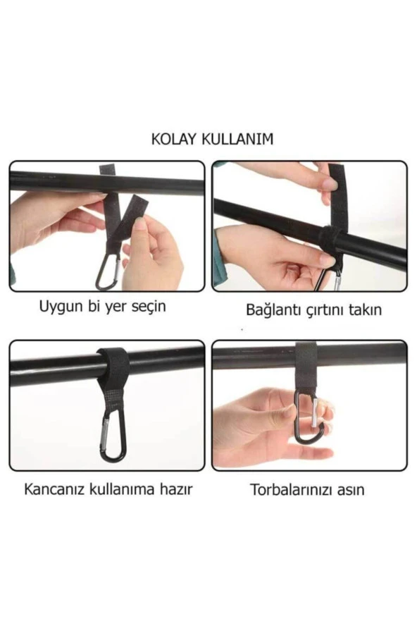 BabySafe Puset Kancası Bebek Arabası Askı Aparatı 2 Adet Karışık Renkli Metal Kanca - 5