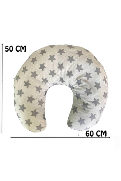 RevuBaby Çift Taraflı Emzirme Yastığı Ve Destek Minderi Çift Taraflı Düz Kafa Sendromu Gri Desen