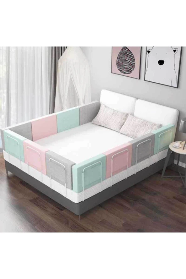 RevuBaby 100 Cm Yatak Bariyeri Bebek Ve Çocuk Korkuluğu Güvenlik Bariyeri Koruma Bariyeri Yeşil Pembe - 2
