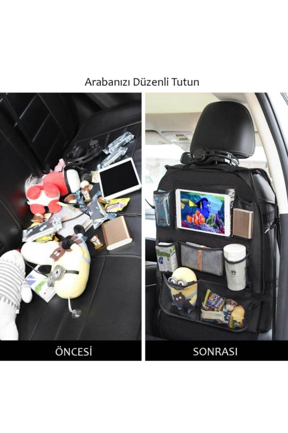 Araba Koltuk Arkası Eşya Düzenleyici Organizer Koltuk Arkası Koruyucu Tablet Cepli 2adet - 6