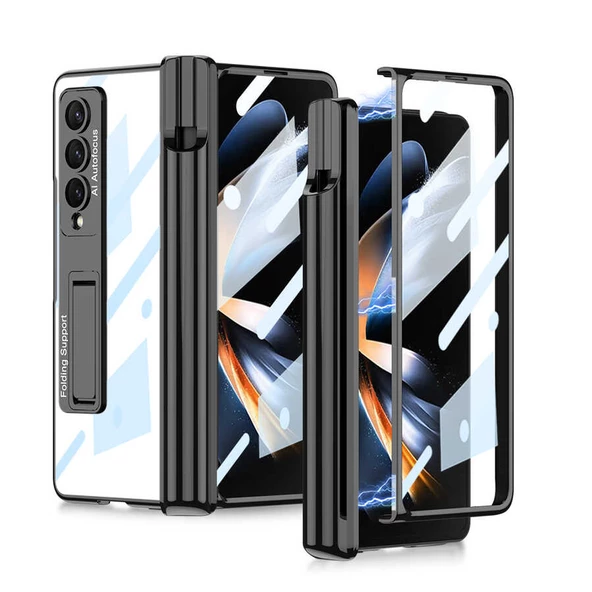 Smcase Samsung Galaxy Z Fold4 Kılıf Kıpta Kalem Bölmeli Standlı Kapak