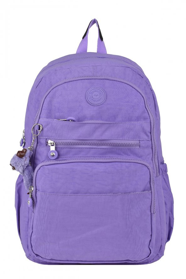 Elatae Su Geçirmez Krinkıl Kumaş Ortopedik Çok Gözlü Okul Sırt Çantası Lila - Resim 2
