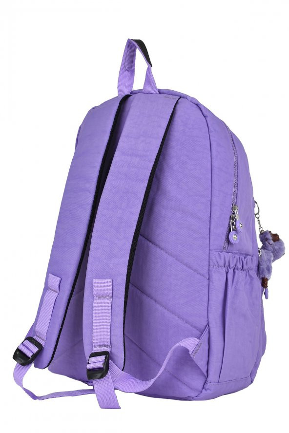 Elatae Su Geçirmez Krinkıl Kumaş Ortopedik Çok Gözlü Okul Sırt Çantası Lila - Resim 5