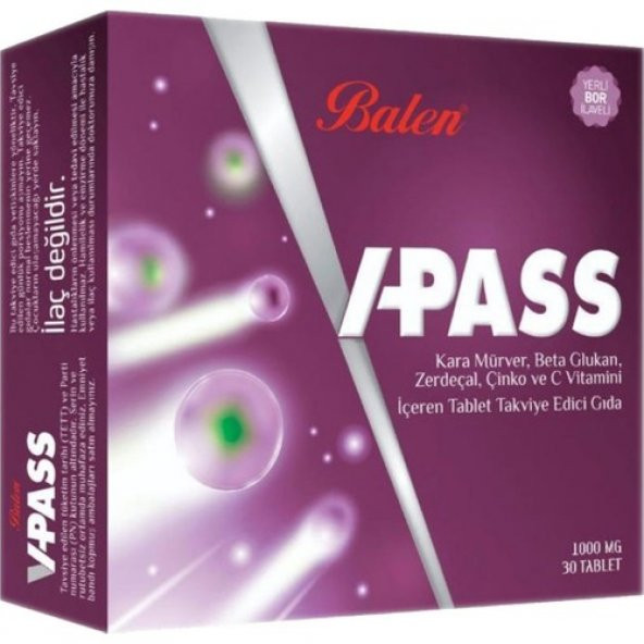 Balen V-Pass Kara Mürver, Beta Glukan, Zerdeçal, Çinko ve C Vitamini 1000 Mg 30 Tablet