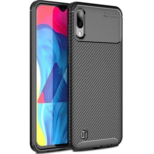 Smcase Samsung Galaxy A10 Kılıf Negro Karbon Silikon   Nano Ekran Koruyucu