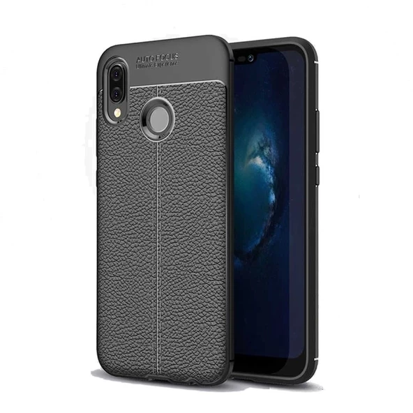 Smcase Huawei Y6 2019 Deri Dokulu Silikon Kılıf  Nano Ekran Koruyucu