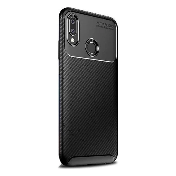 Smcase Huawei Y6 2019 Negro Karbon ve Silikonlu Kılıf  Nano Ekran Koruyucu