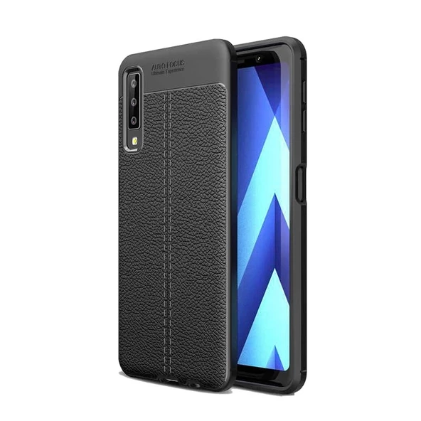 Smcase Samsung Galaxy A70 Kılıf Deri Dokulu Silikon