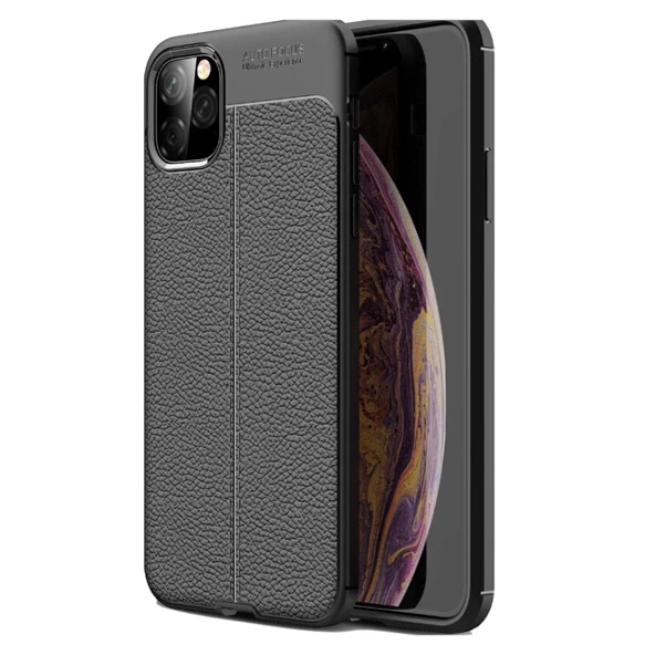 Smcase iPhone 11 Pro Max Kılıf Deri Dokulu Silikon
