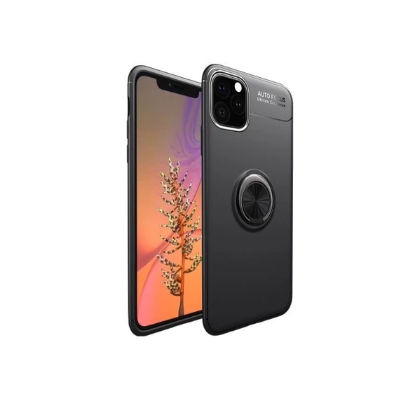 Smcase iPhone 11 Pro Max Kılıf Ravel Yüzüklü Silikon  Nano Ekran Koruyucu