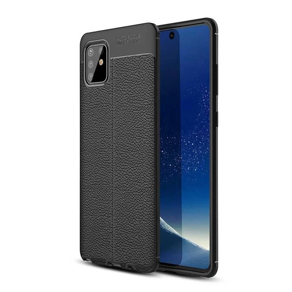 Smcase Samsung Galaxy A91 Kılıf Deri Dokulu Silikon  Nano Ekran Koruyucu