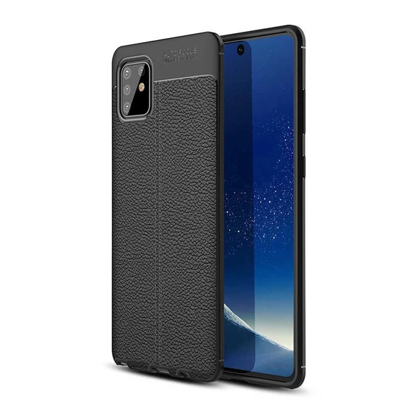 Smcase Samsung Galaxy S10 Lite Kılıf Deri Dokulu Silikon  Tam Kapatan Ekran Koruyucu