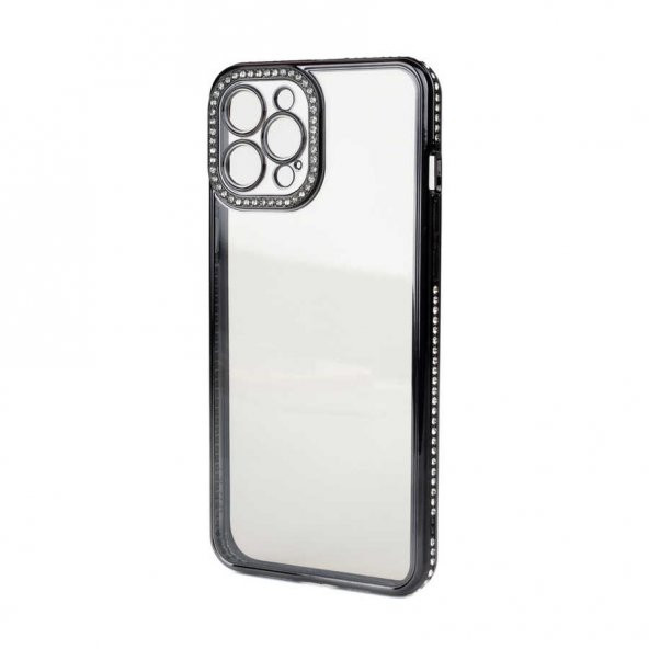 Smcase iPhone 13 Pro Kılıf Kamera Korumalı Taşlı Mina Lazer Kapak