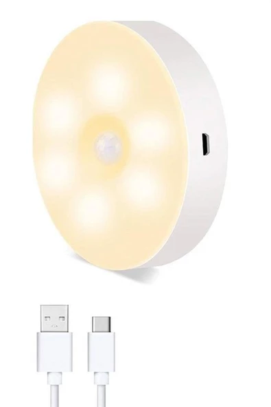 BUFFER® Hareket Sensörlü Usb Şarjlı Spot Lamba Mıknatıslı ve Yapışkanlı Gün Işığı Renk Led - 9