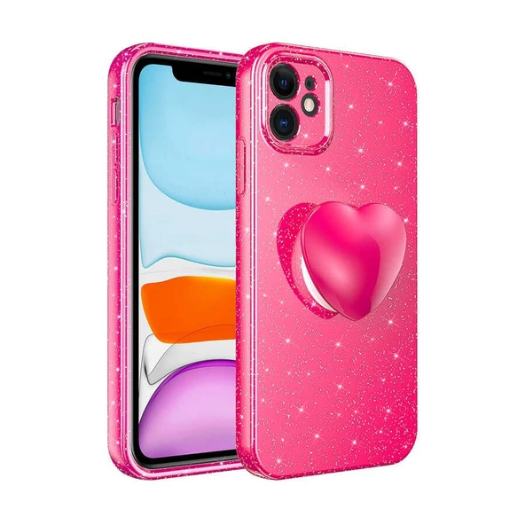 Smcase iPhone 11 Kılıf Kamera Korumalı Simli Glitter Soketli Koton Kapak