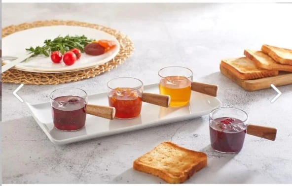 Ahşap Saplı Mika Sosluk 2li Mini Sosluk Reçellik Sunum Seti