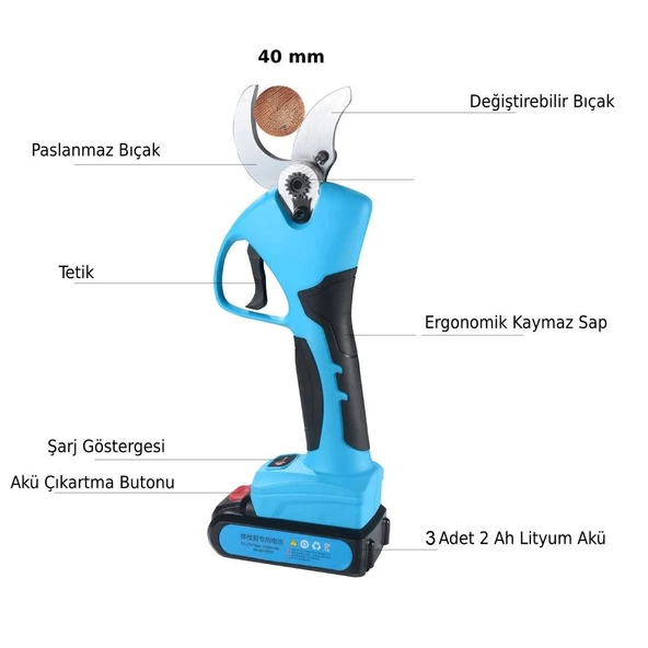 Suca SC 8605 Akülü Şarjlı Budama Makası 40 mm 2 Akülü - 3