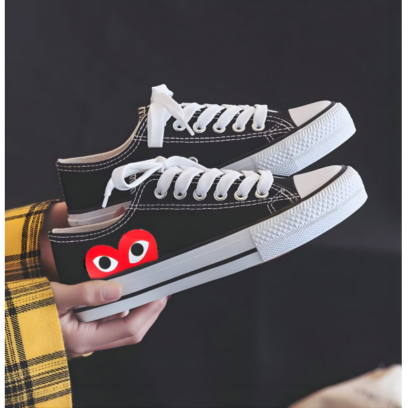 Siyah Beyaz Gözlü Kalp Convers Günlük Sneaker Ayakkabı - 1