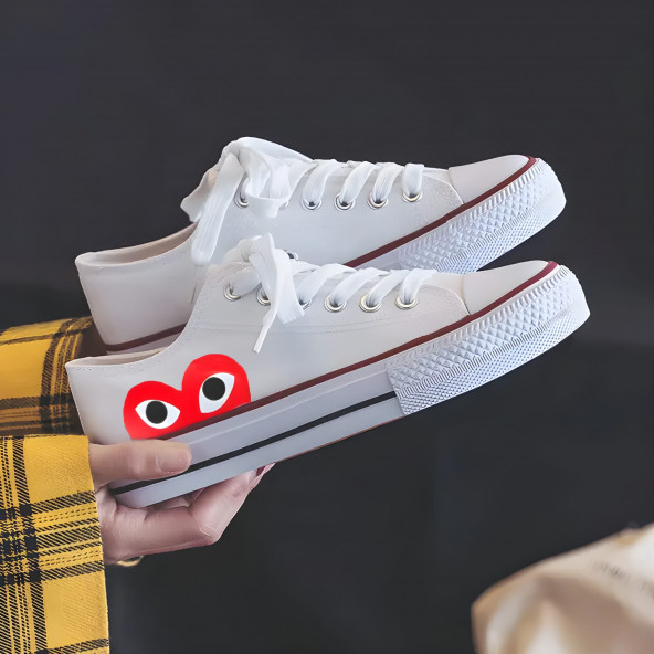 Siyah Beyaz Gözlü Kalp Convers Günlük Sneaker Ayakkabı - 2