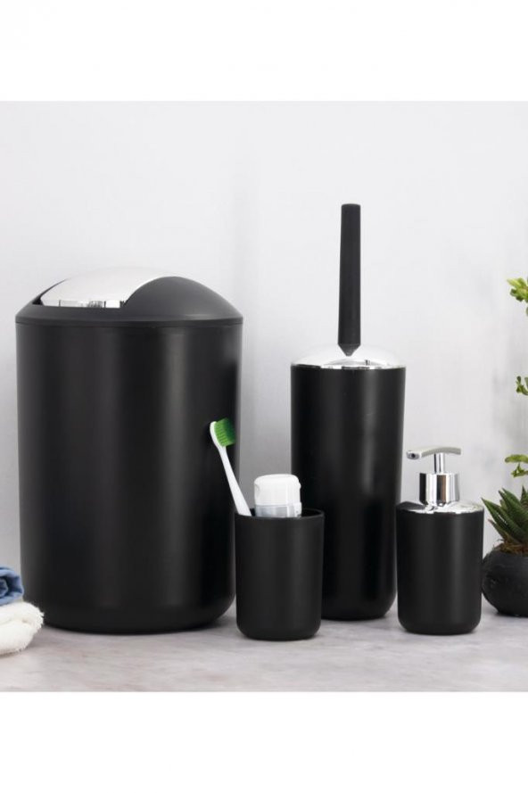 Banyo Aksesuar Seti, Çöp Kovası Seti Siyah - 2