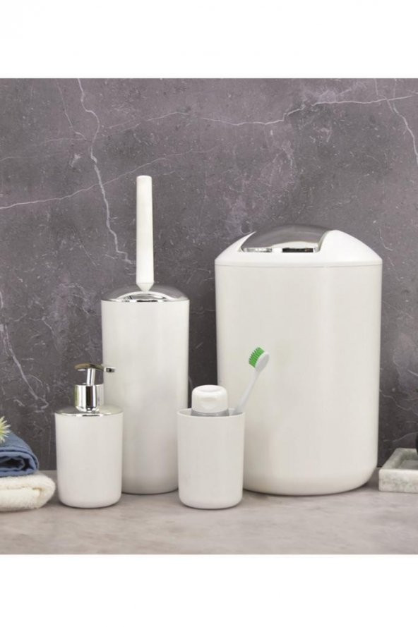 Banyo Aksesuar Seti, Çöp Kovası Seti Beyaz - 2