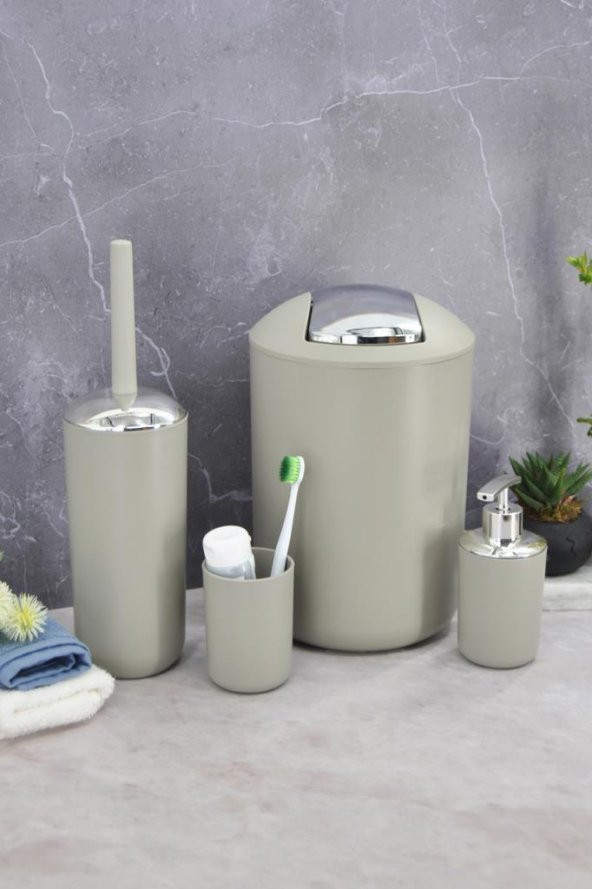 Banyo Aksesuar Seti, Çöp Kovası Seti Bej - 2