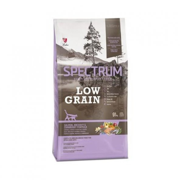 Spectrum Low Grain Kısırlaştırılmış Somonlu Hamsili Kızılcıklı Yetişkin Kedi Maması 12 Kg