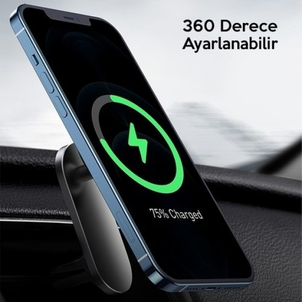 Baseus Magsafe iPhone 13 Serisi Için 15W Wireless Kablosuz Şarj Özellikli Manyetik Araç Içi Telefon Tutucu - 5