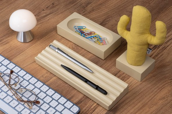 Kayigo Woody Krem Üçlü Ofis  Seti - Sarı Cactus - 2
