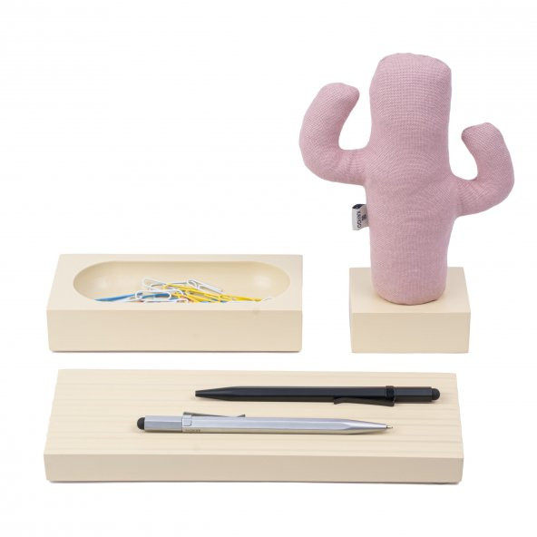 Kayigo Woody Krem Üçlü Ofis  Seti - Pembe Cactus - Resim 5
