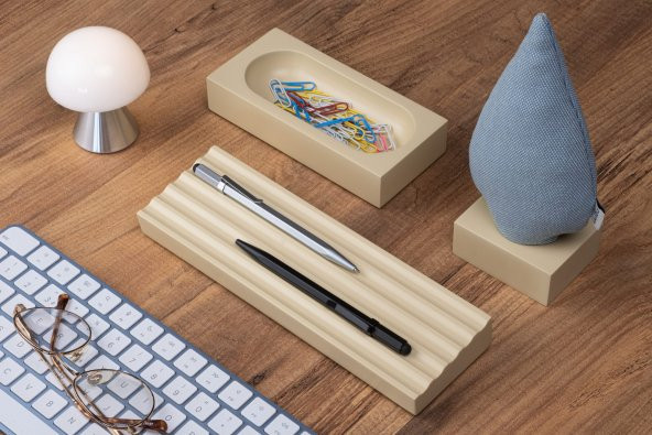 Kayigo  Woody Krem Üçlü Ofis  Seti - Mavi Ladin - 4