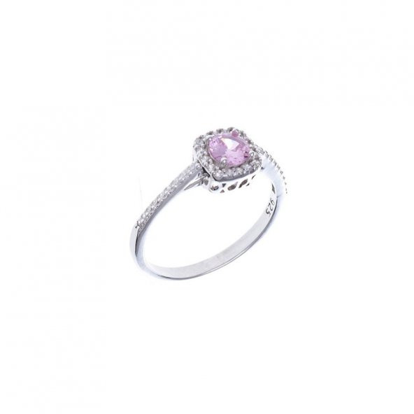 Pembe Zirkon Taşlı 925 Ayar Gümüş Kadın Üçlü Tektaş Set - 4