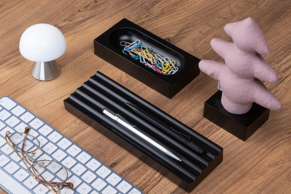 Kayigo Woody Siyah Üçlü Ofis Seti - Pembe Çam - 4