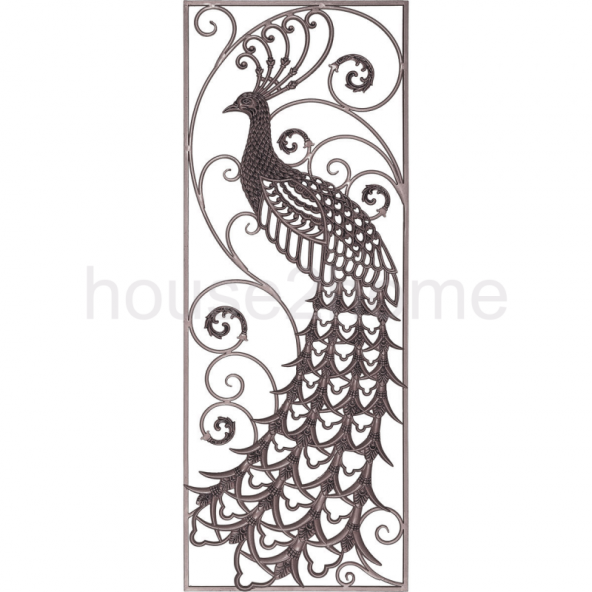 House2Home Tavus Kuşu Desenli Demir Döküm Sağ Panel 160x60cm  Siyah Boyalı