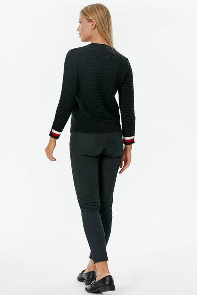 Sıfır Yaka Düğmeli Petek Desenli Triko Hırka - Siyah - 5
