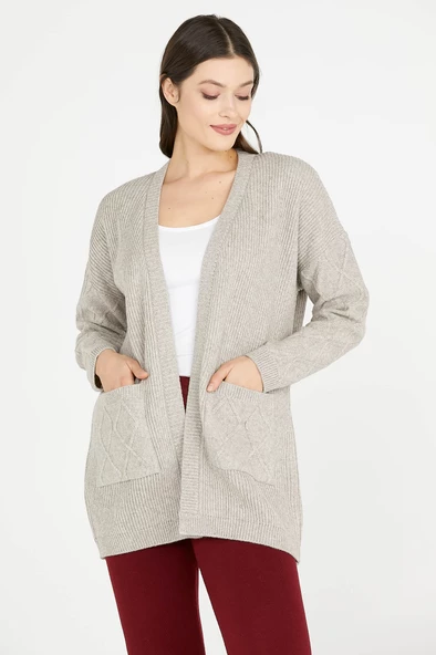 Cepli Uzun Triko Hırka - Vizon ürün görseli