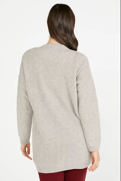 Cepli Uzun Triko Hırka - Vizon - Resim 3