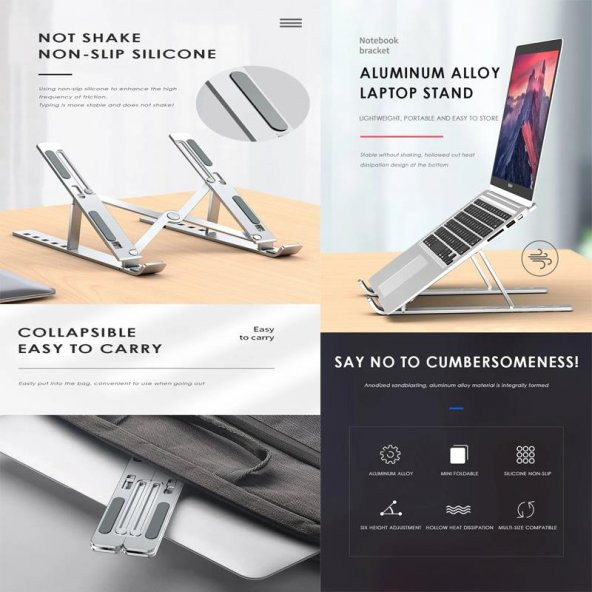 PrimeX ADS-AL05 Alüminyum Ayarlı Laptop Macbook Notebook Yükseltici Tutucu Stand - 5