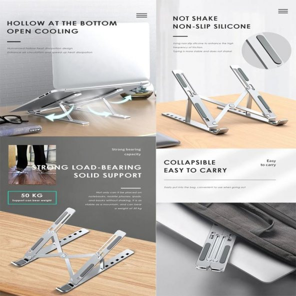 PrimeX ADS-AL05 Alüminyum Ayarlı Laptop Macbook Notebook Yükseltici Tutucu Stand - 6