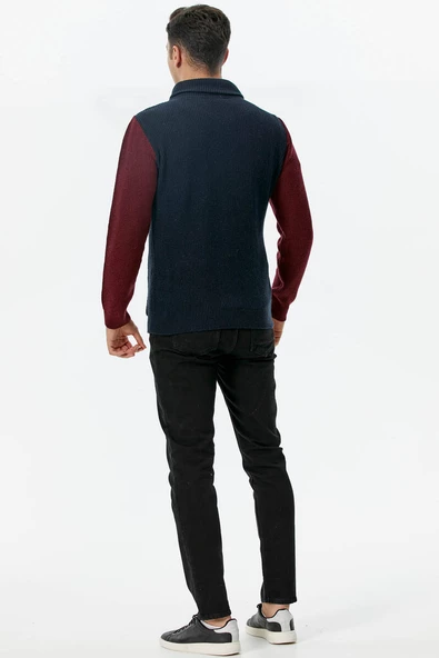 Şal Yaka Düğmeli Triko Hırka - Lacivert - Bordo - 4