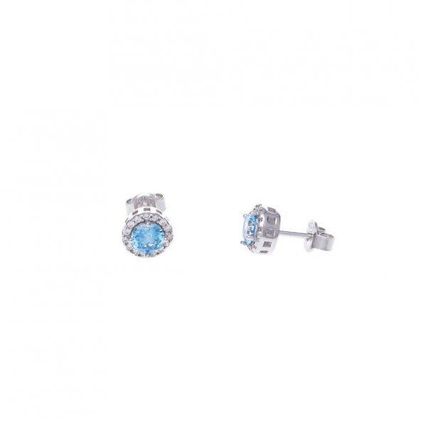 Mavi (Akuamarin) Zirkon Taşlı 925 Ayar Gümüş Kadın Üçlü Tektaş Set - 5